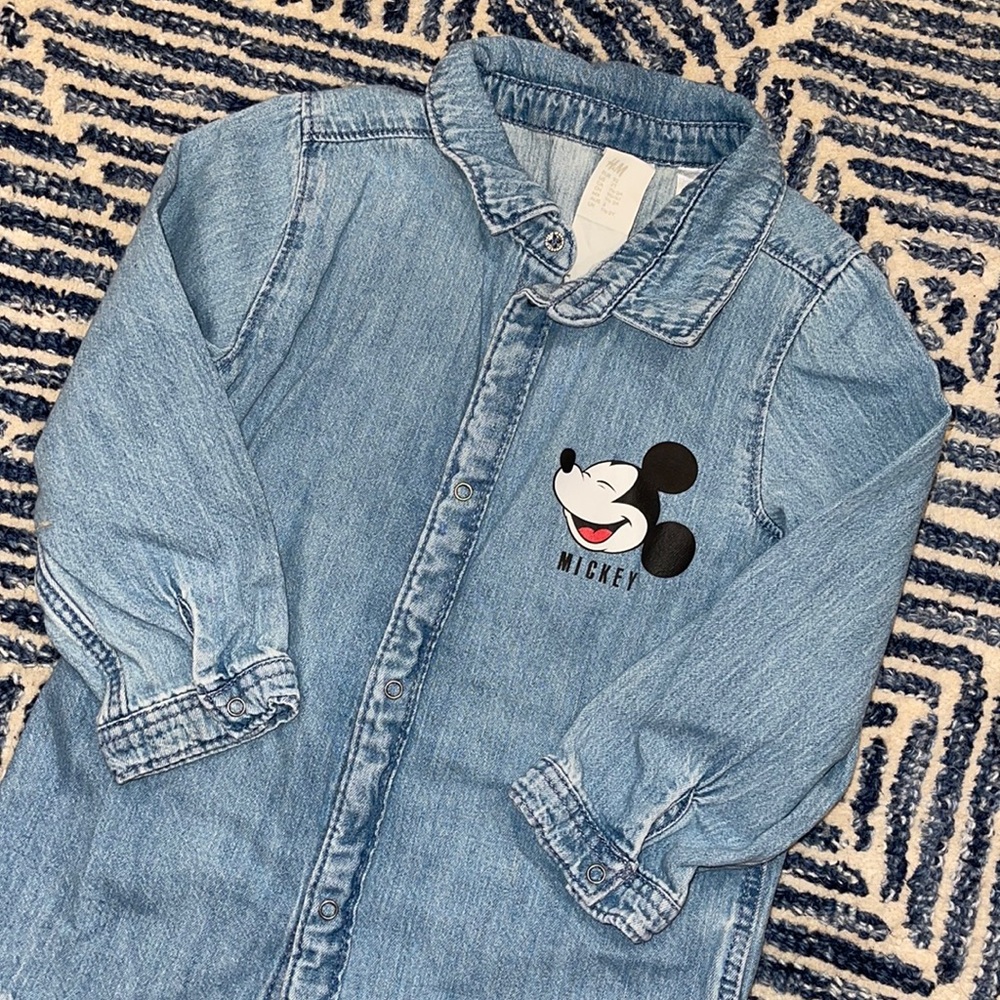 H&M Vintage Wash Mickey Denim Shirt 2T
